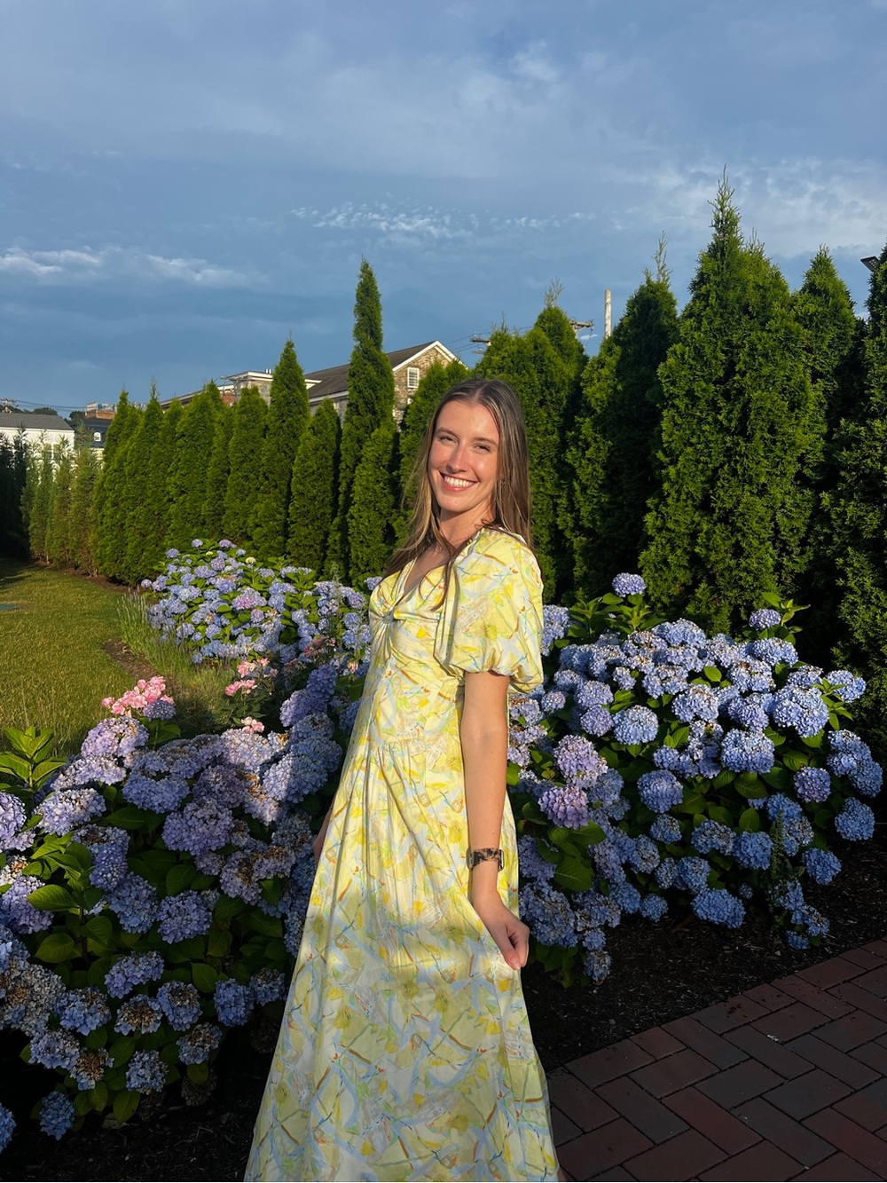 Skies Are Blue Yellow Floral Puff-Sleeve Maxi Dress